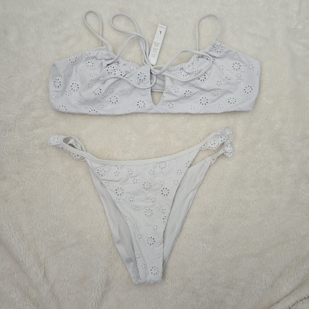 Bond-Eye Bikini White Eyelet Swim Top + Bottom Set • BRIDAL + BACHELORETTE
